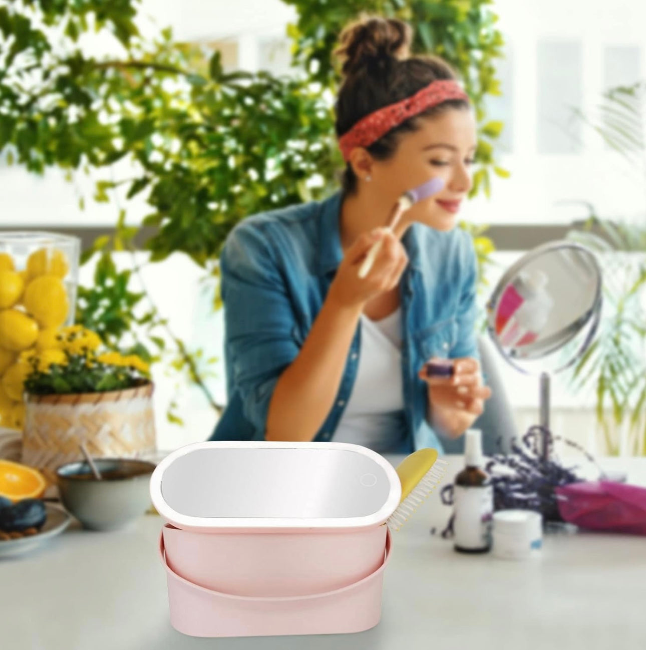 Organizador de maquillaje con espejo LED